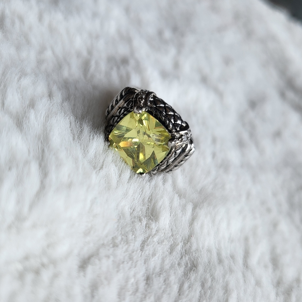 Statement Sterling Silver Ring With Lime Sparklin… - image 3